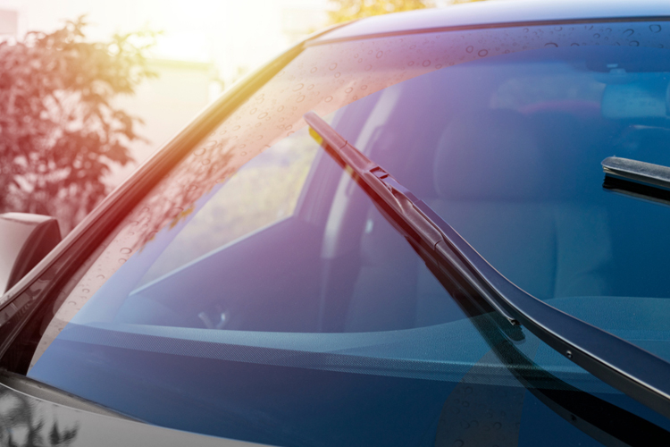 Technician working on a vehicle windscreen
